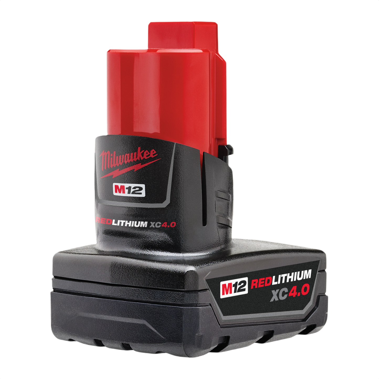 Red and black extended capacity lithium-ion battery pack for cordless tools and home improvement projects