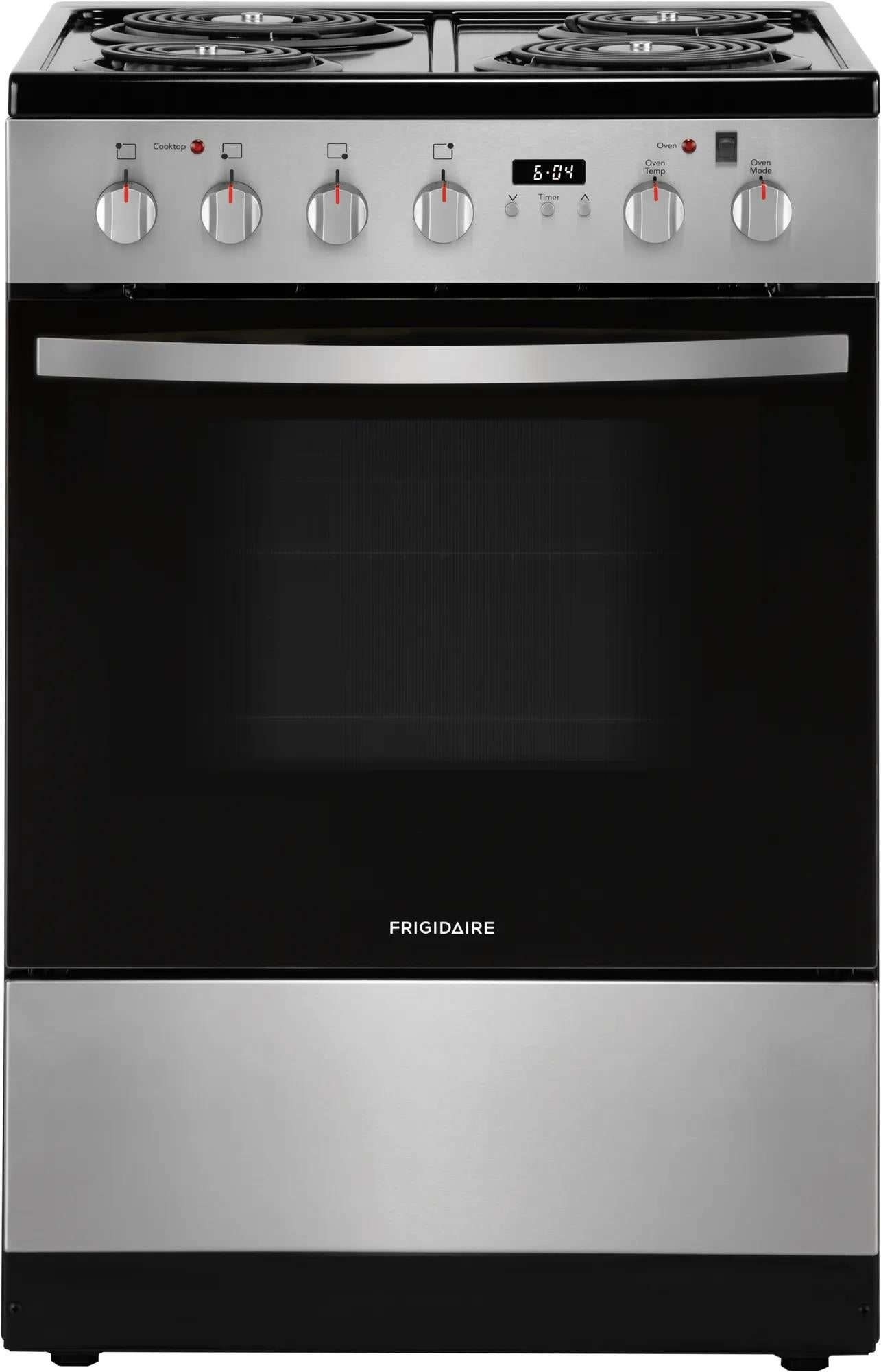 Compact freestanding electric range with coil burners and digital clock from Ranges & Kitchenware collection