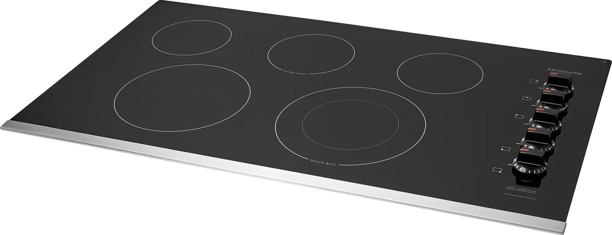 36-inch electric cooktop with multiple heating elements and control knobs in kitchen appliances and cooktops collection
