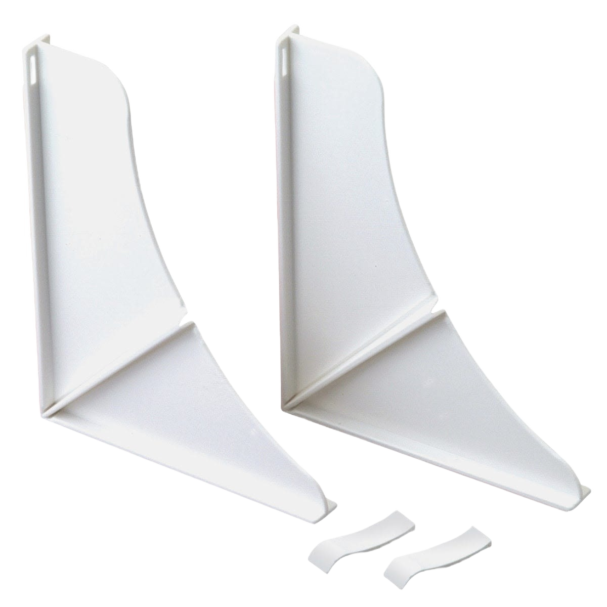Pair of white corner splash guards with mounting clips for bathroom plumbing and home improvement projects under $50