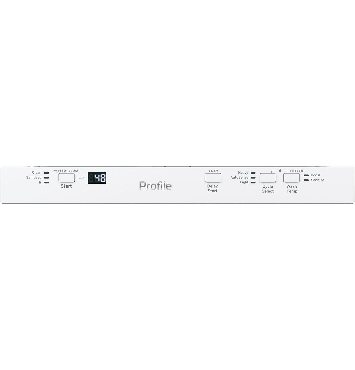 Control panel of GE Profile stainless steel dishwasher featuring digital timer and cycle selection in appliances collection