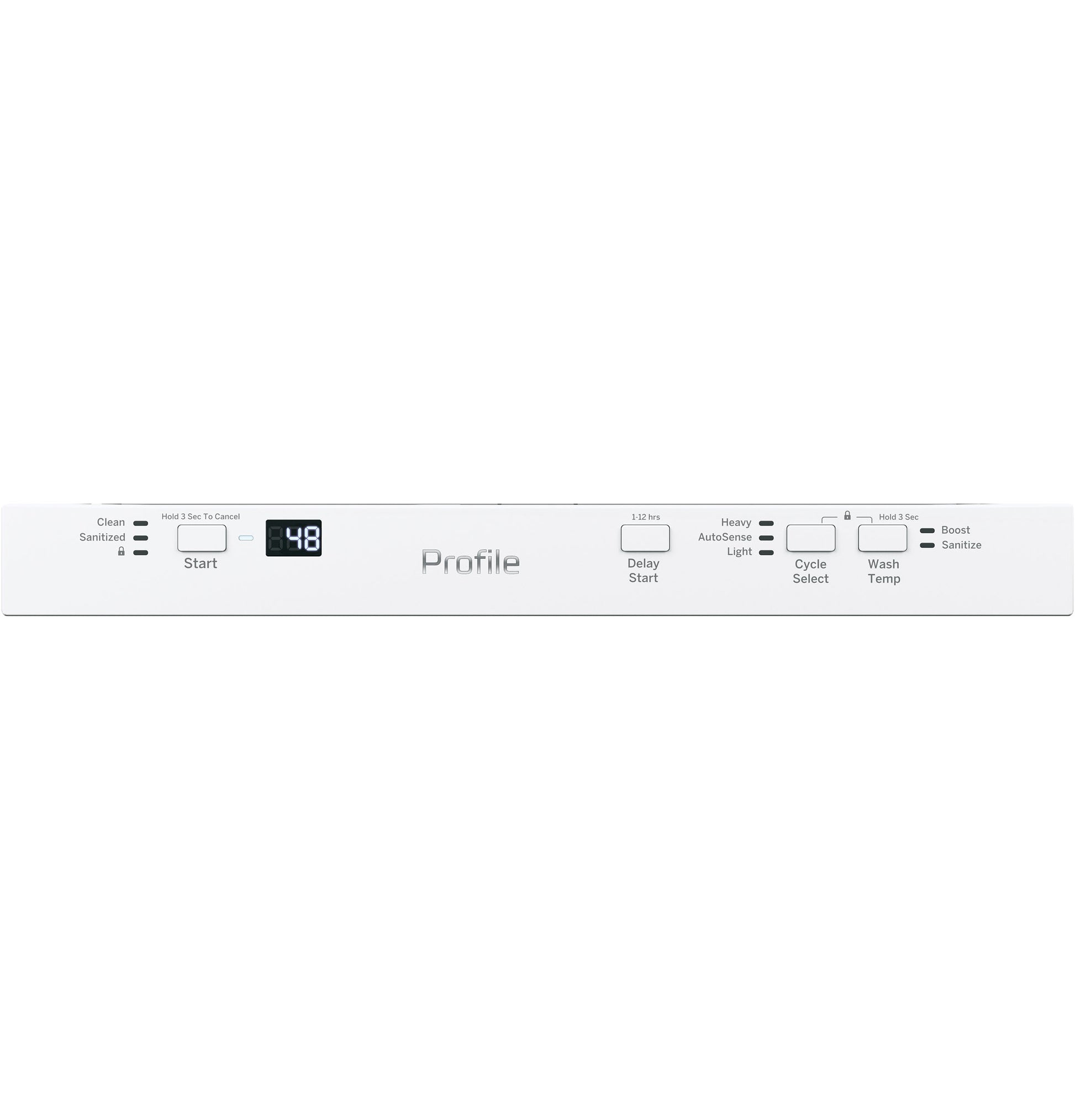 Control panel of GE Profile stainless steel dishwasher featuring digital timer and cycle selection in appliances collection