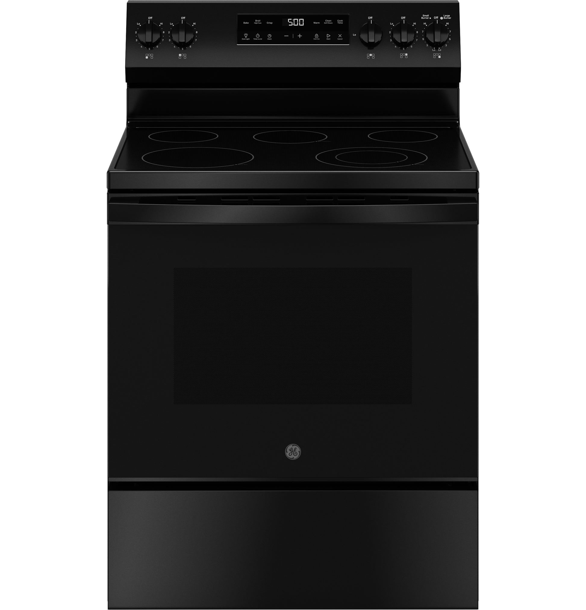 Black free-standing electric range with smooth cooktop and digital controls in ranges and kitchen appliances collection