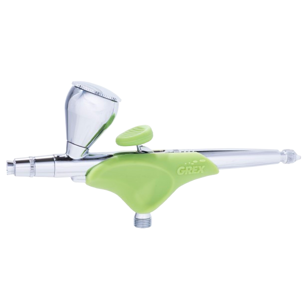 Chrome and green dual action airbrush tool with ergonomic grip for precision painting in paint sprayers and supplies collections