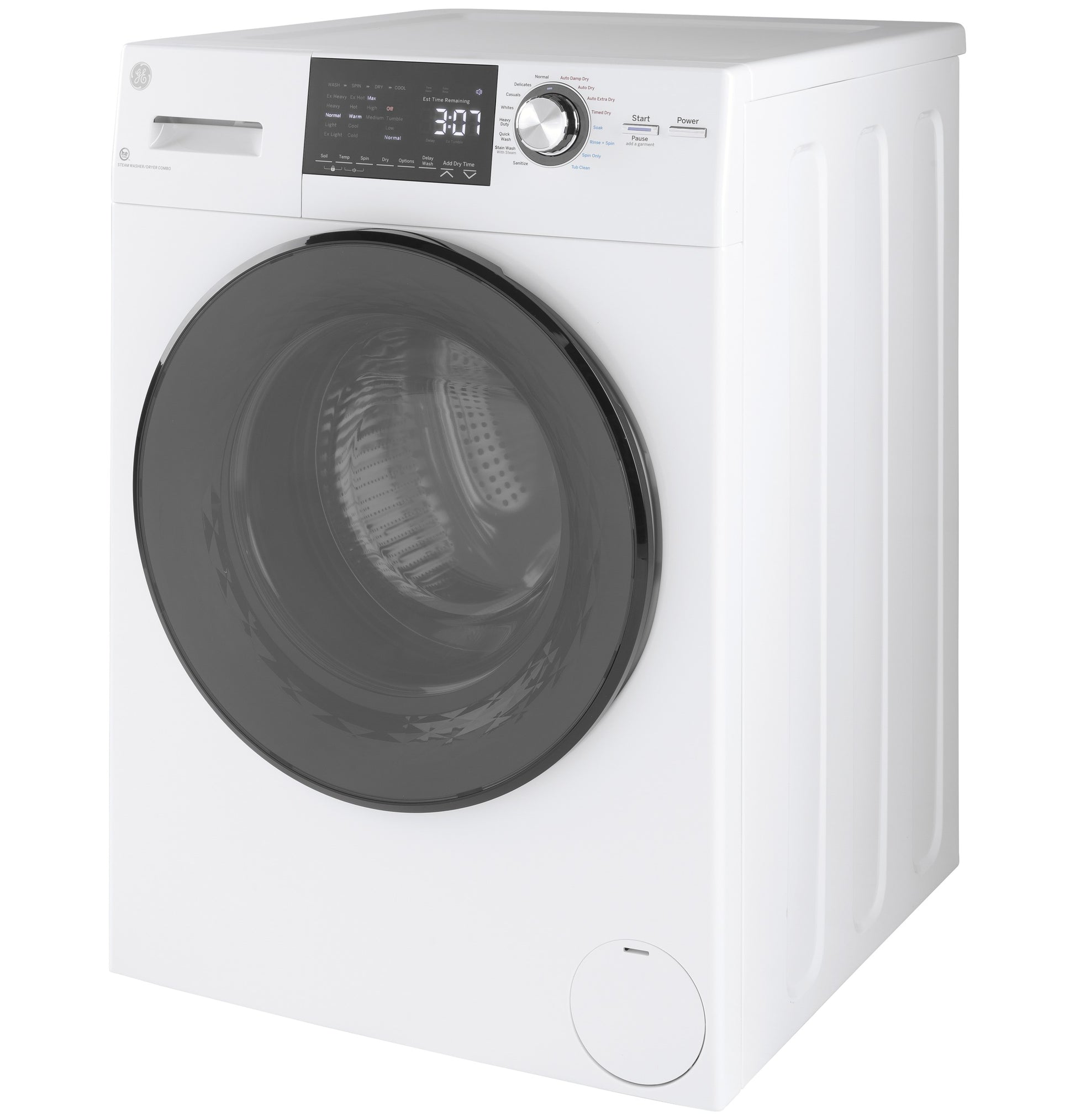 White front load washer and condenser dryer combo with large tinted door and digital control panel from Front Load Washers collection