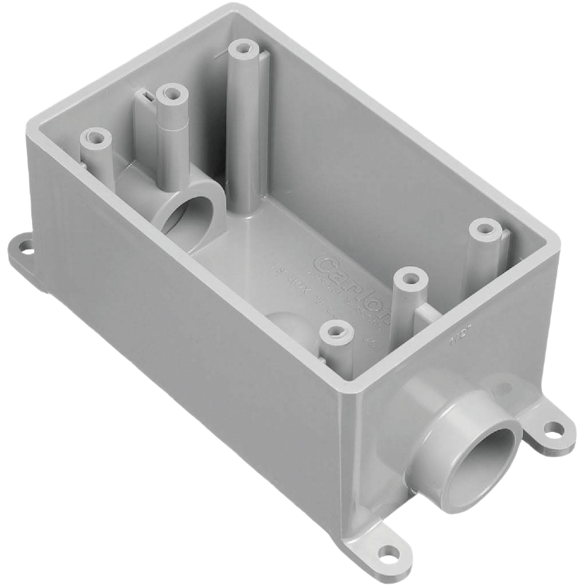 Gray plastic 1-gang termination wall box with conduit entry for electrical wiring in home improvement projects