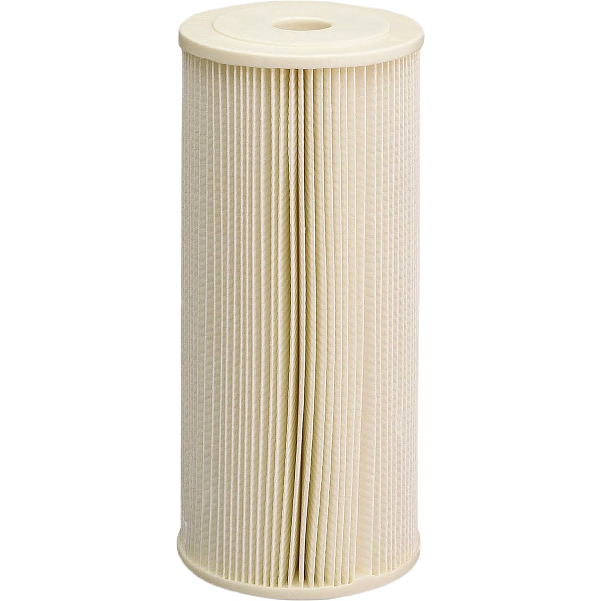 Tall cylindrical filter cartridge with fine pleated surface for sediment filtration in home improvement systems