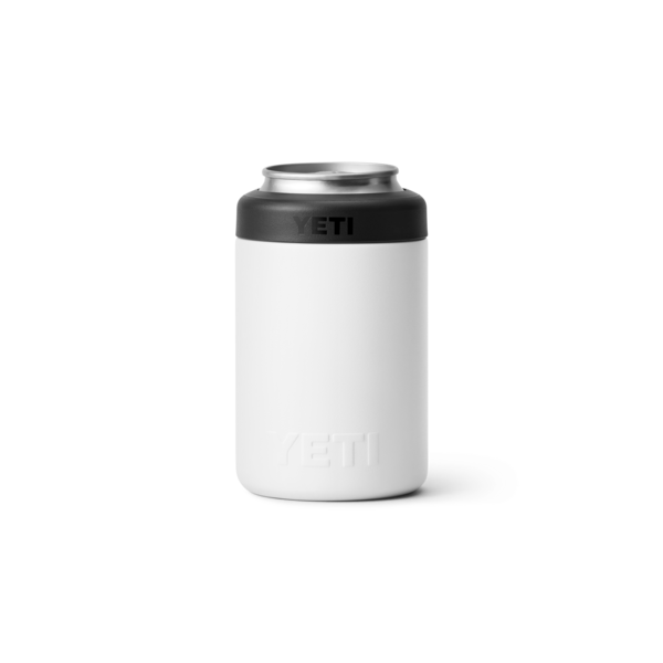 White insulated can holder with black rim designed for keeping 12-ounce beverages cold in drinkware collections