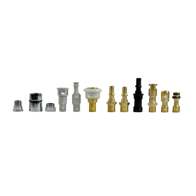 Assorted metal connectors and fittings for kitchen faucet repair and home improvement projects
