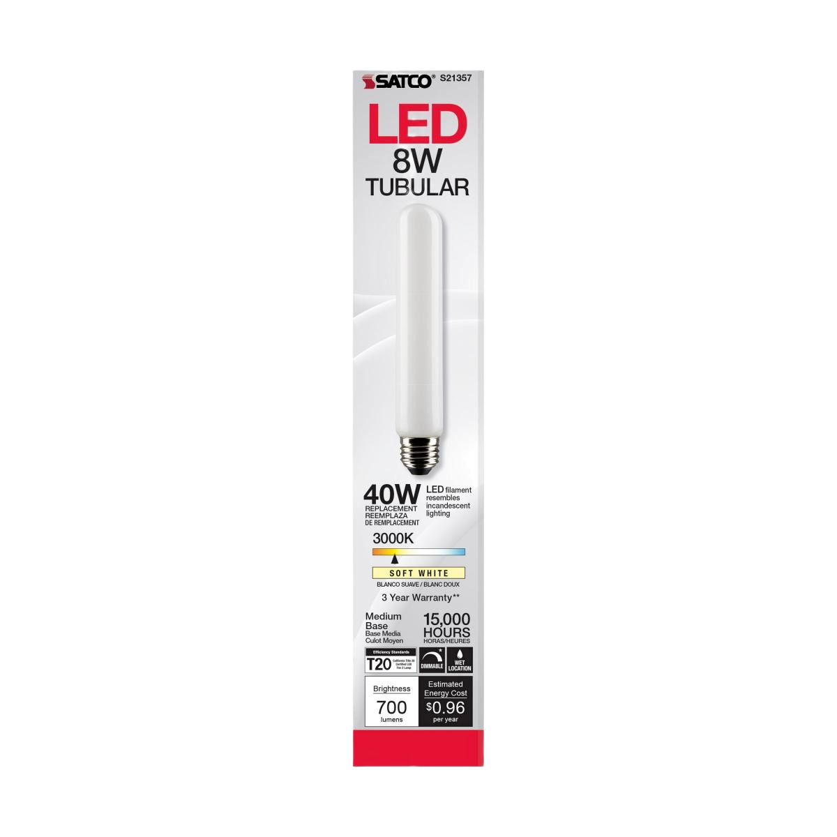 LED tubular bulb with medium base, soft white 3000K light, 700 lumens brightness, and energy-saving features under $50 collection