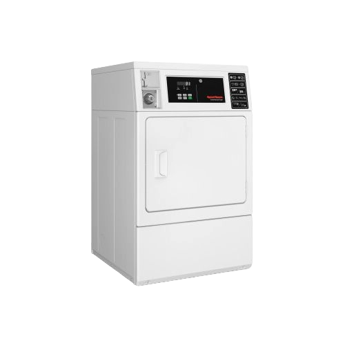 White commercial front control gas dryer with single coin drop for laundry in dryers and appliances collections