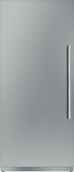 Stainless steel panel ready built-in freezer column with vertical handle from Thermador kitchen appliances collection