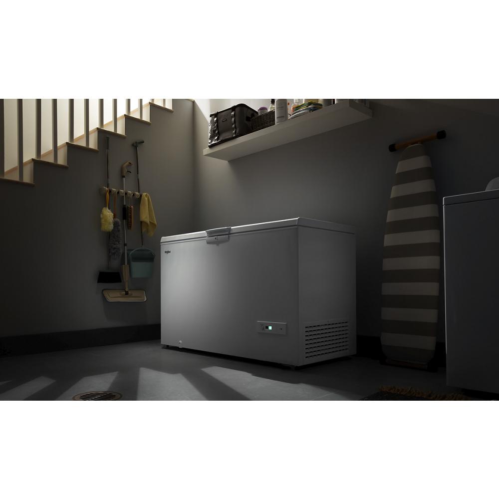 Silver convertible chest freezer with closed lid in dimly lit utility room from Freezers & Ice Makers collection