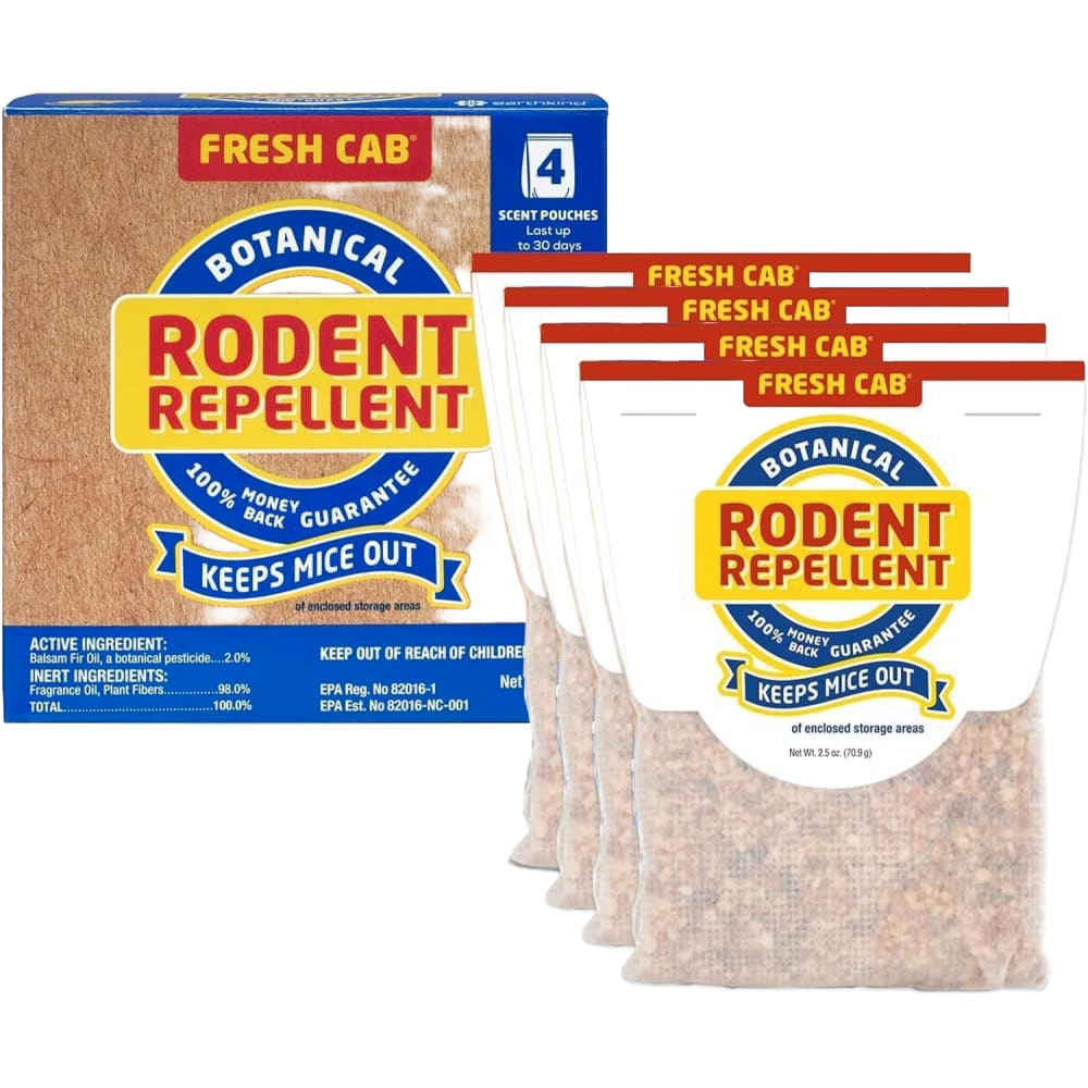 4-pack of botanical rodent repellent granules with scent pouches for pest control in lawn and garden use