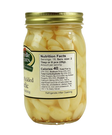 Jar of sweet pickled garlic cloves with gold lid from Hartville Kitchen preserved goods in Fruits & Vegetables collection under $50