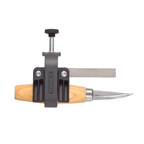 Small knife holder jig with wooden handle and adjustable clamp for precise sharpening in tools and home improvement
