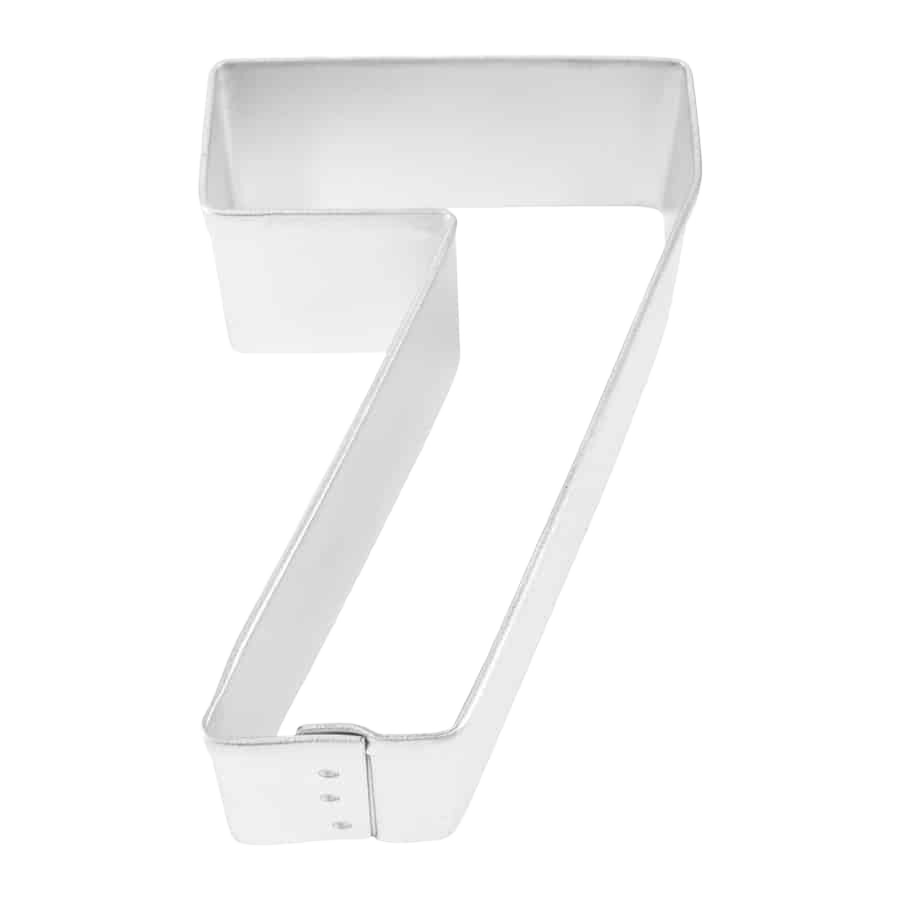 White metal cookie cutter shaped like the number seven for baking in kitchenware and bakeware collections