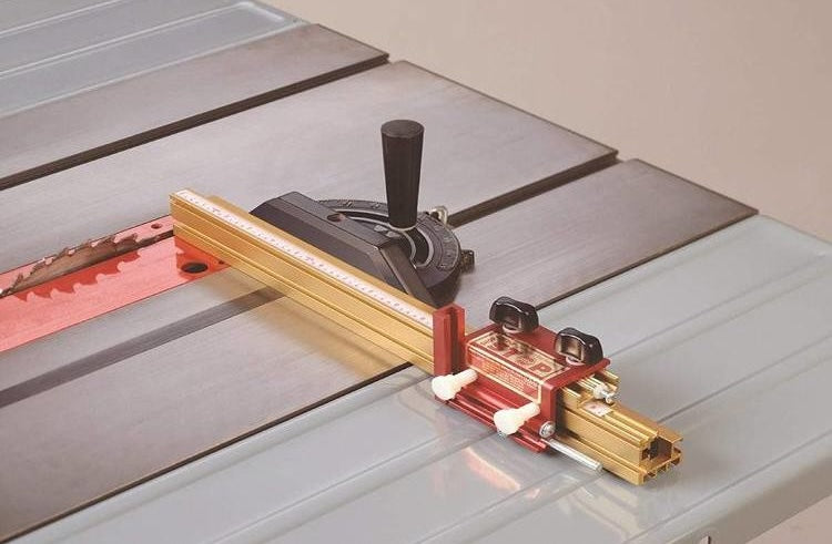 Precision 18-inch INCRA track mounted on table saw surface for woodworking hand tools and measuring tasks under $100 collections