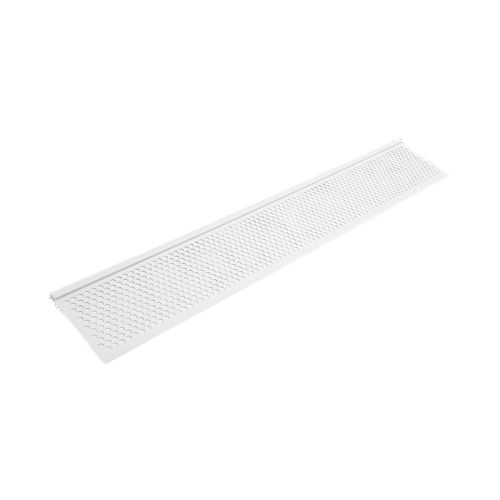 White vinyl snap-in gutter guard panel with perforated design for debris prevention in home improvement projects