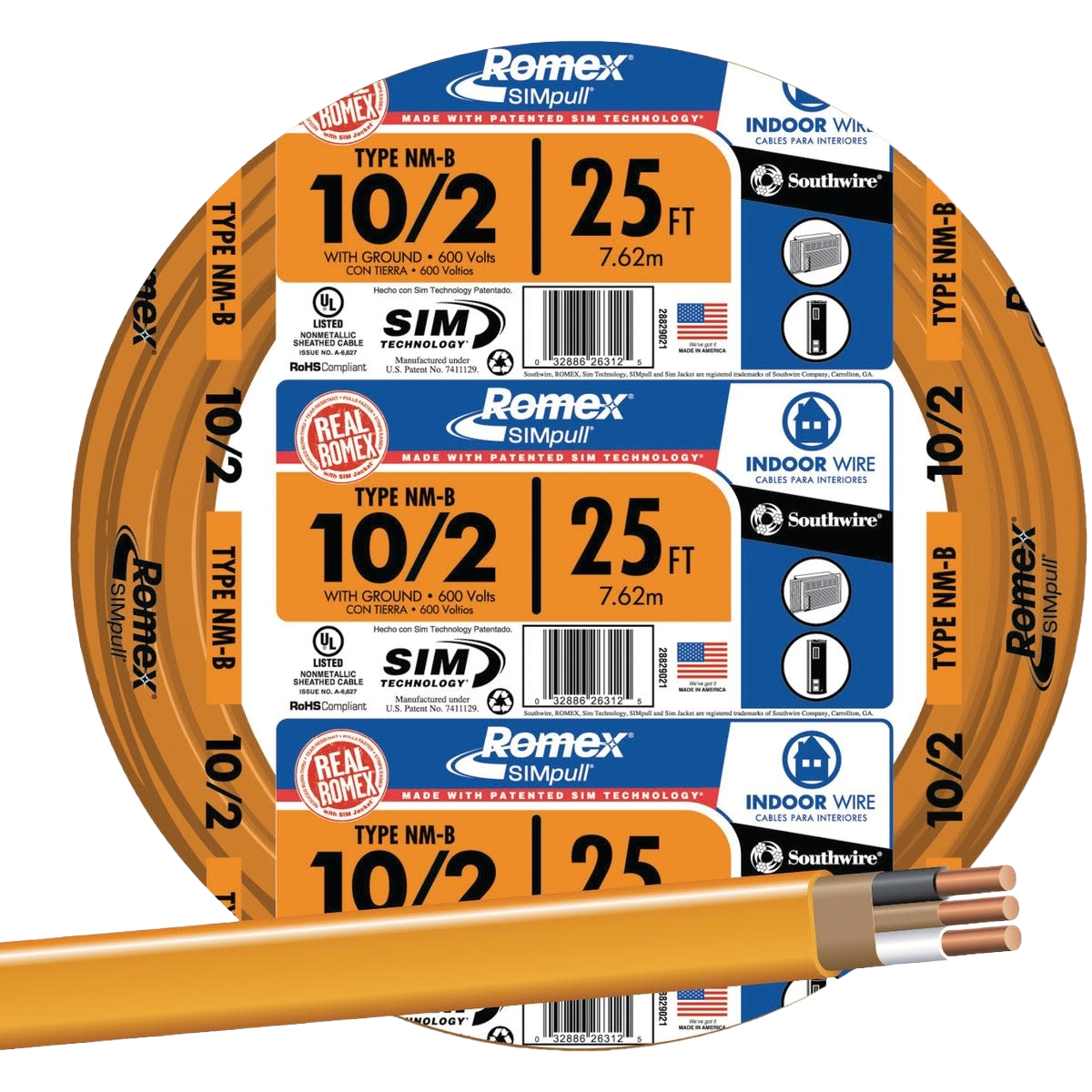 Coiled orange building wire labeled 10-2 with copper conductors for indoor residential and commercial electrical use