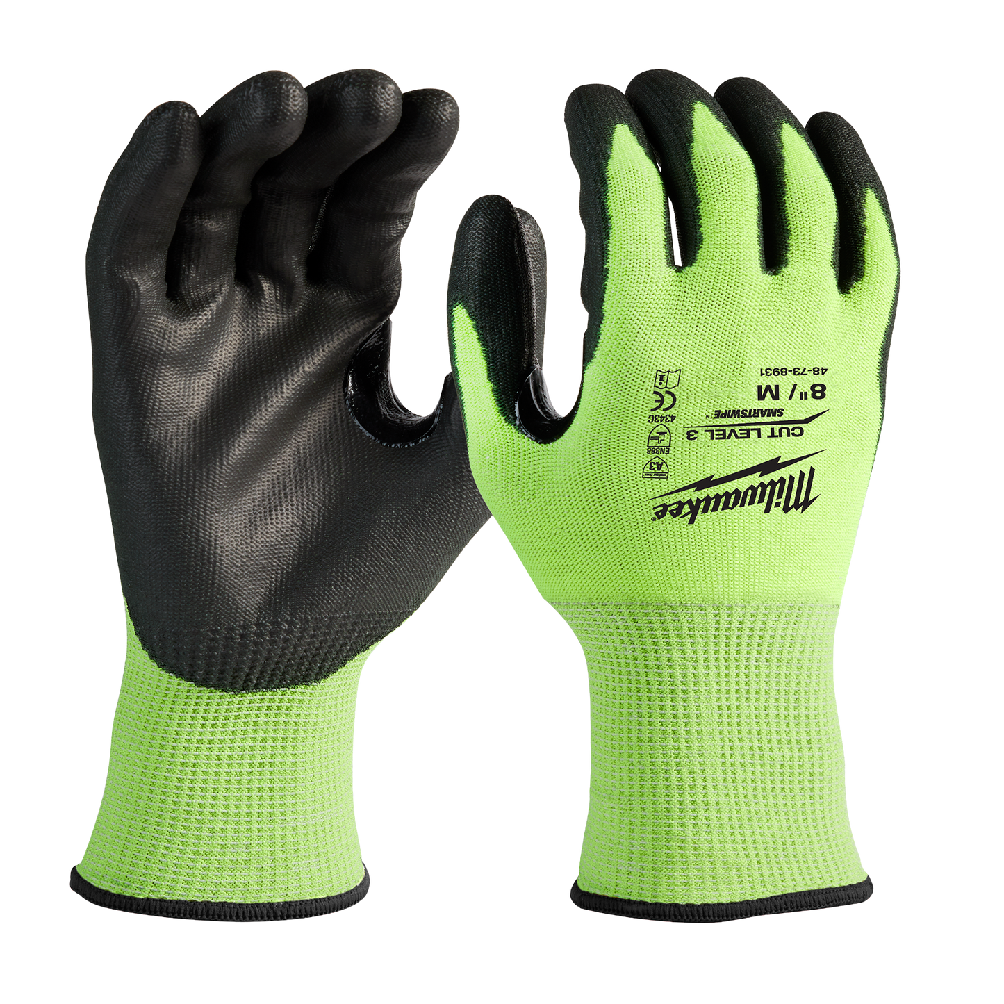 Milwaukee High Visibility Cut Level 3 Polyurethane Dipped Gloves - M