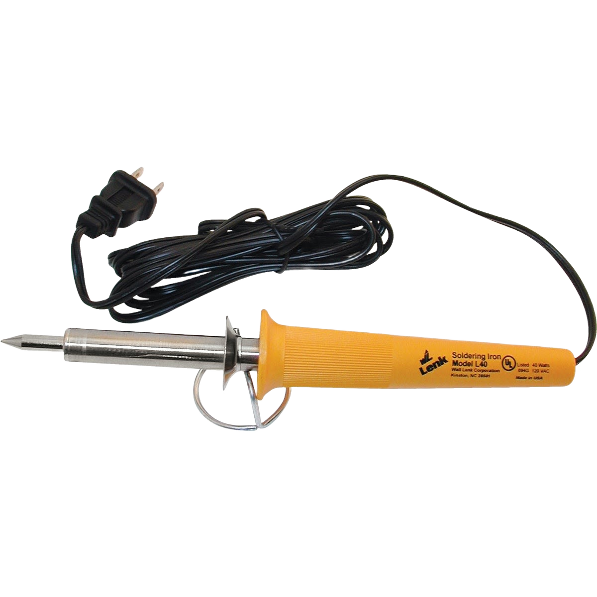 Electric soldering iron with orange handle and attached black power cord for home improvement and tools projects