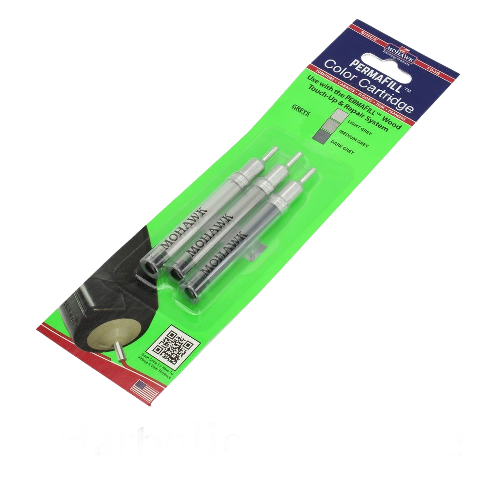 Set of three grey color cartridges for wood touch-up repair, part of sanding, finishing, and patching collections