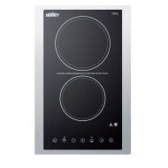15-inch wide black radiant 2-burner cooktop with smooth glass surface for compact kitchen spaces