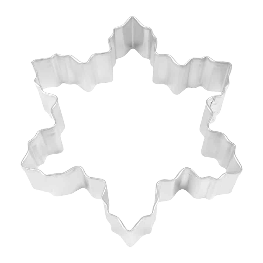 Metal snowflake-shaped cookie cutter with sharp edges for detailed baking and holiday-themed treats