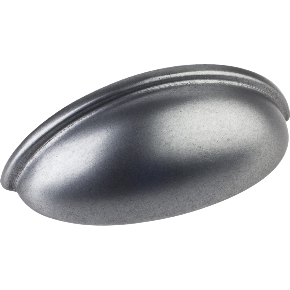 Gun metal finish cabinet cup pull with 3-inch centers, suitable for furniture hardware and home improvement projects