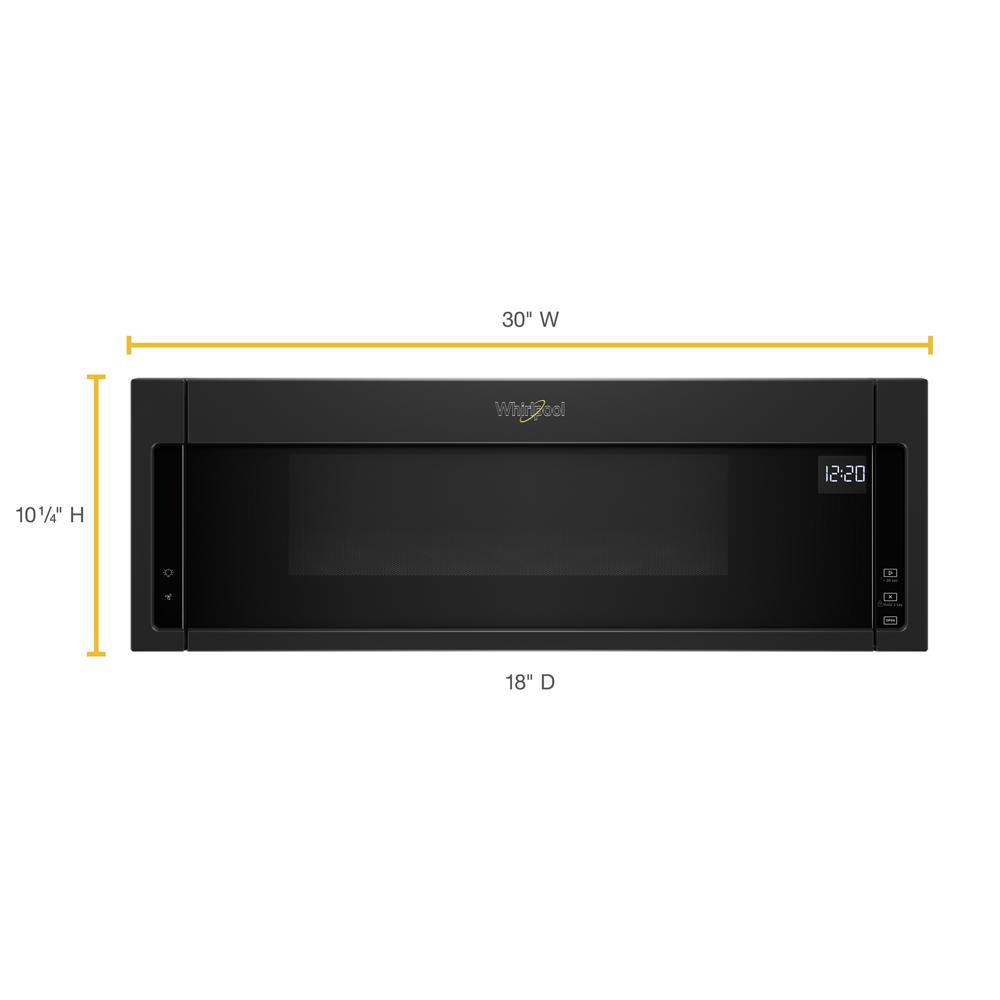 Black low profile microwave hood with digital clock and touch controls for kitchen appliances and microwaves collections