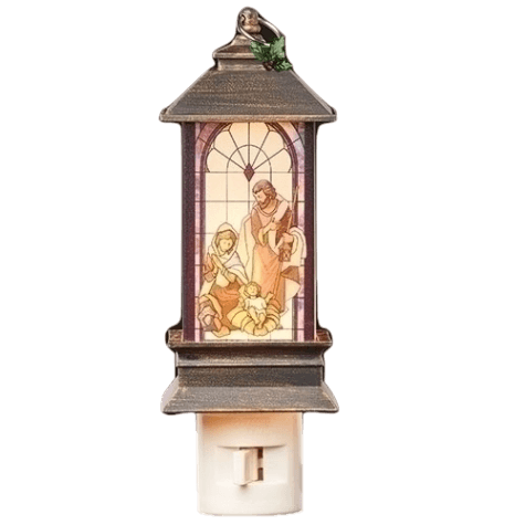 Lantern-style night light with stained glass design of the Holy Family for Christmas Lights and Night Lights collection under $50