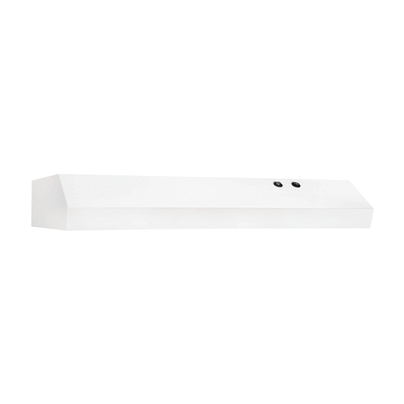 White overhead range hood with two control buttons, designed for kitchen ventilation in appliances collection