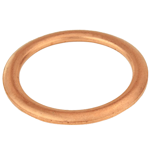 Copper-colored oil pan drain plug sealing ring for automotive and John Deere engine parts and lubricants collection