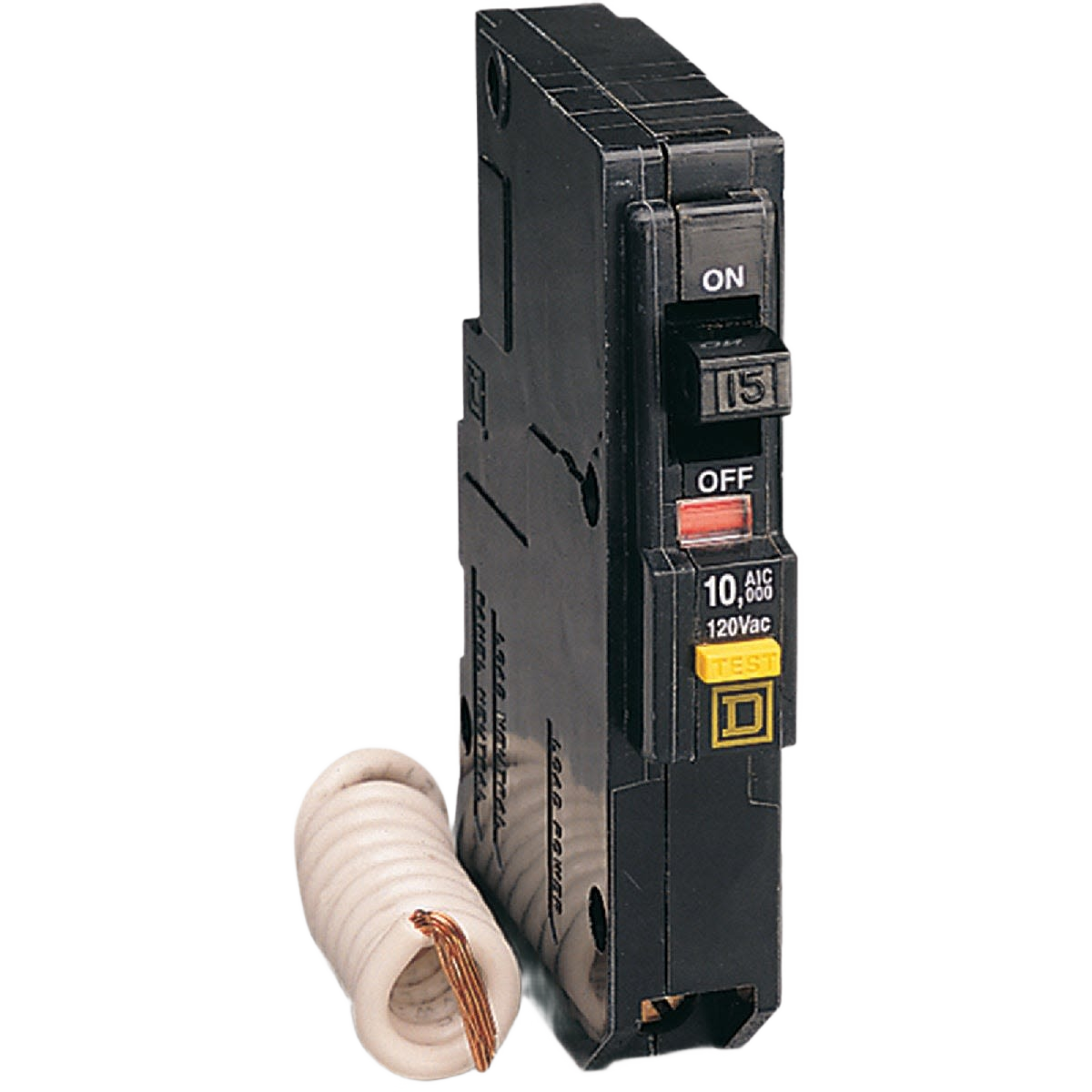 Single-pole GFCI circuit breaker with test button and 15-amp rating for electrical and home improvement projects under $100 collection