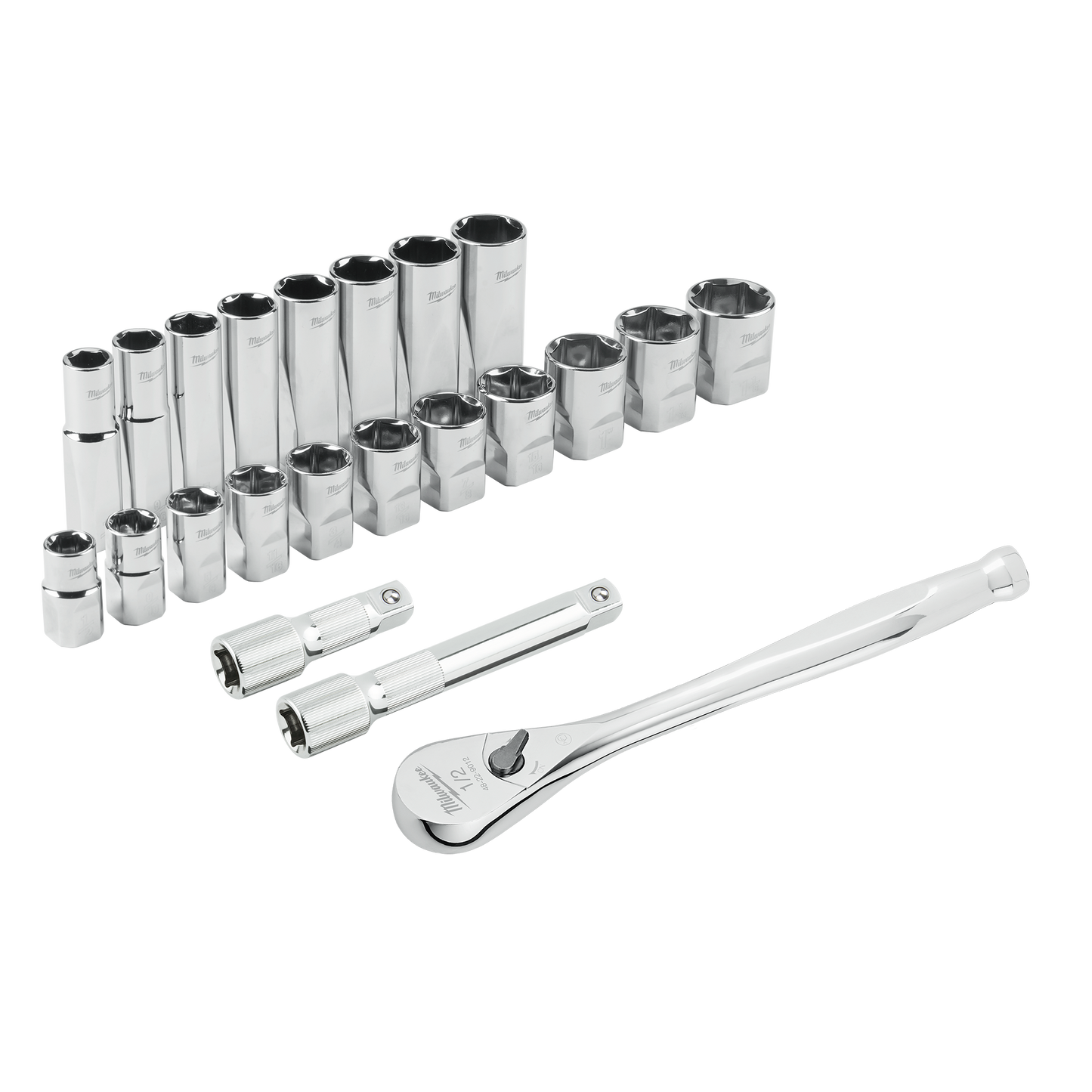 Milwaukee 22 pc 1/2" Drive SAE Ratchet and Socket Set with FOUR FLAT™ Sides
