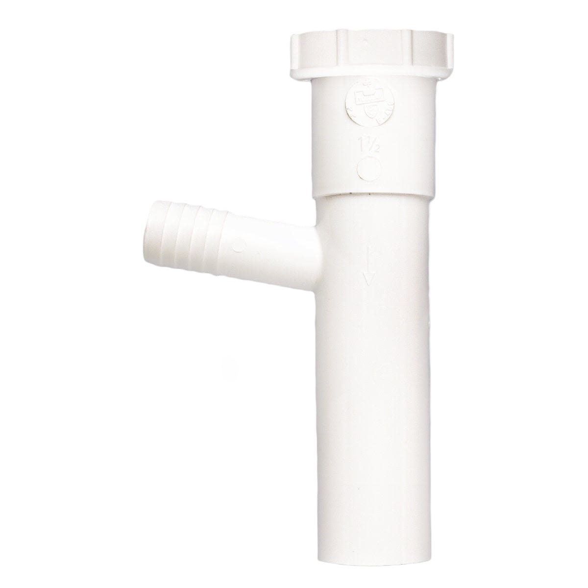 White plastic dishwasher branch tailpiece with direct connect fitting for plumbing and drain repair parts under $50 collection