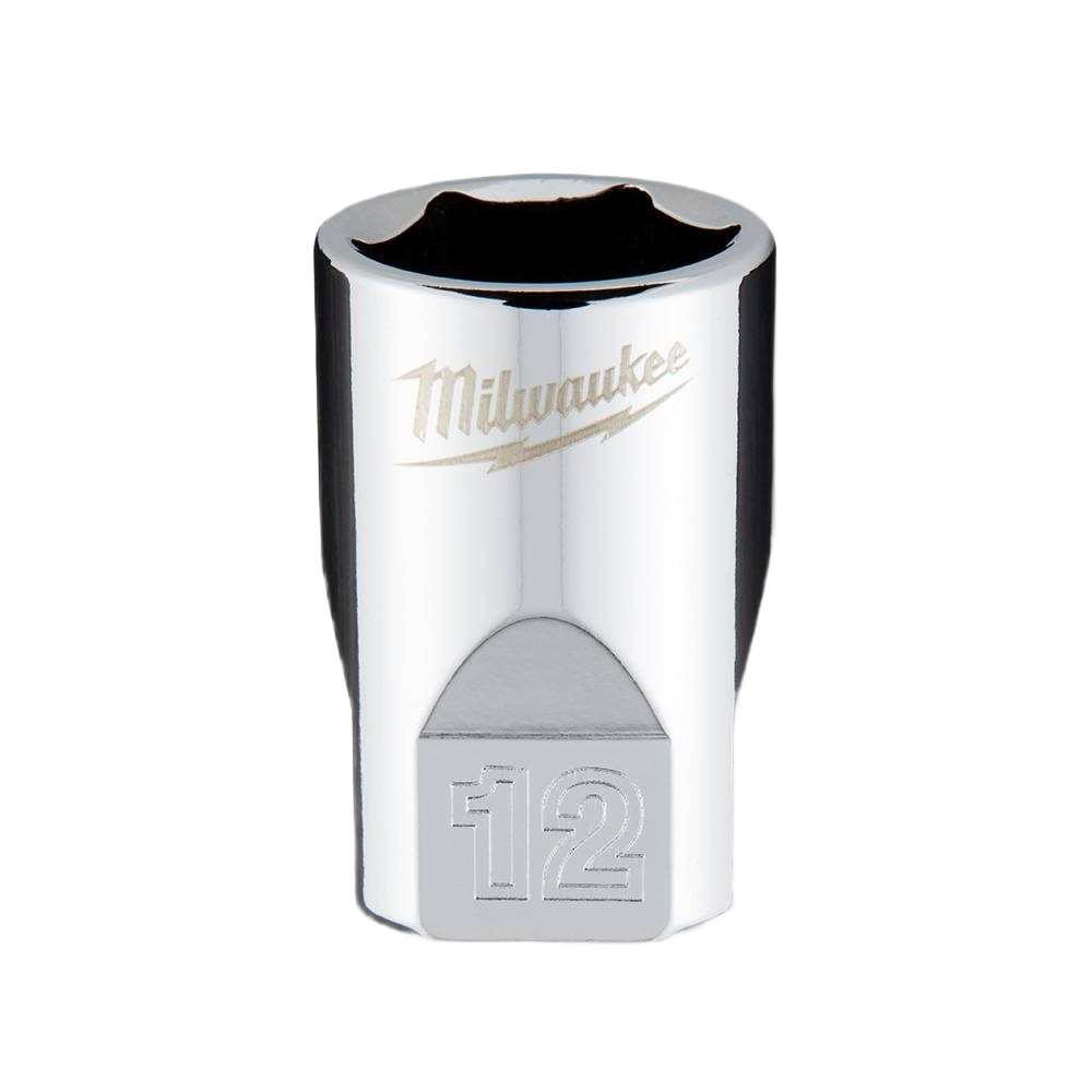 Chrome-finished 12-mm socket featuring FOUR FLAT™ sides for improved grip in home improvement tasks