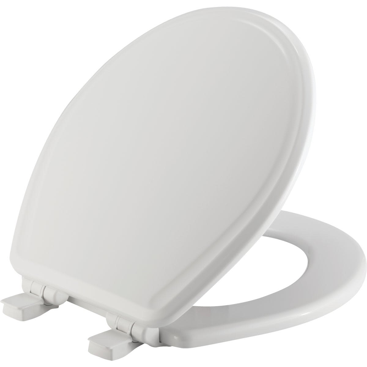 White enameled wood round toilet seat with closed lid, designed for bathroom and toilet seat replacement under $100 collections