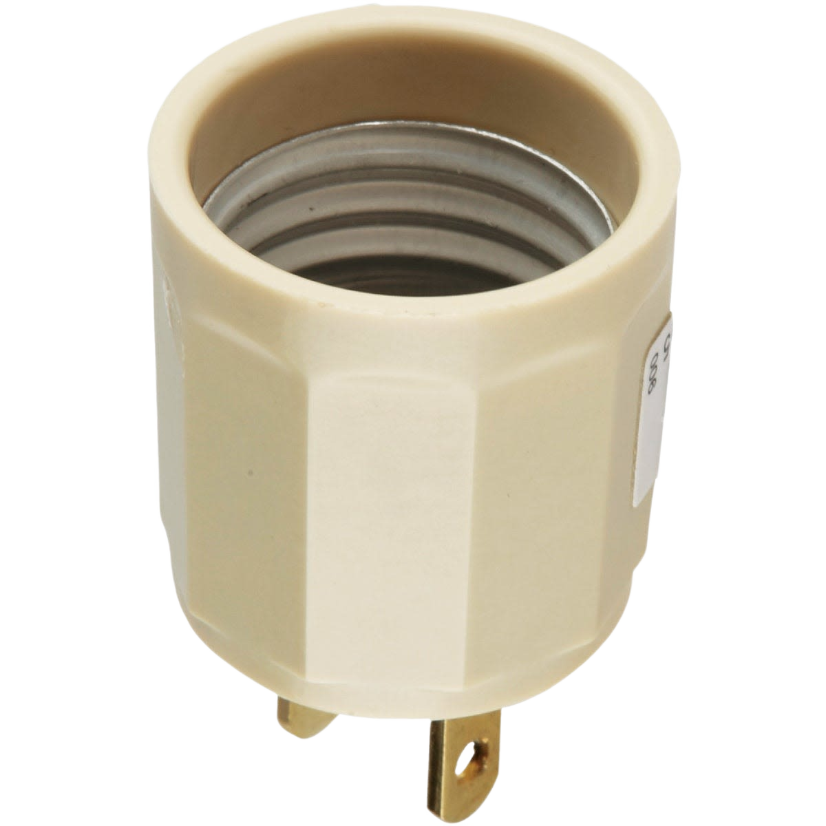 Ivory outlet adapter converting standard electrical socket into medium base light bulb holder for lighting use