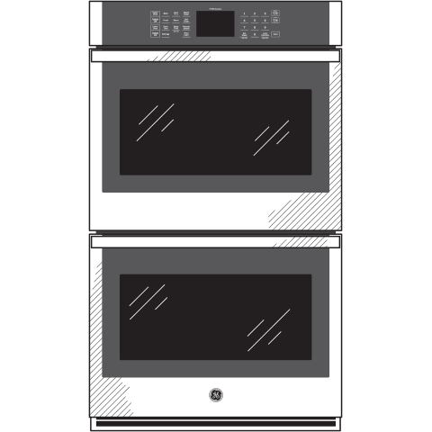 Front view of a modern stainless steel smart built-in double wall oven designed for kitchen appliance use