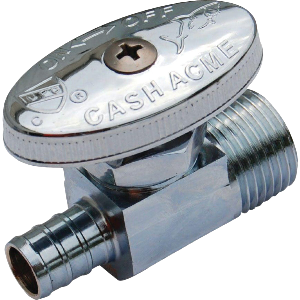 Chrome straight valve with male threads and barbed connection for plumbing and water distribution systems under $50