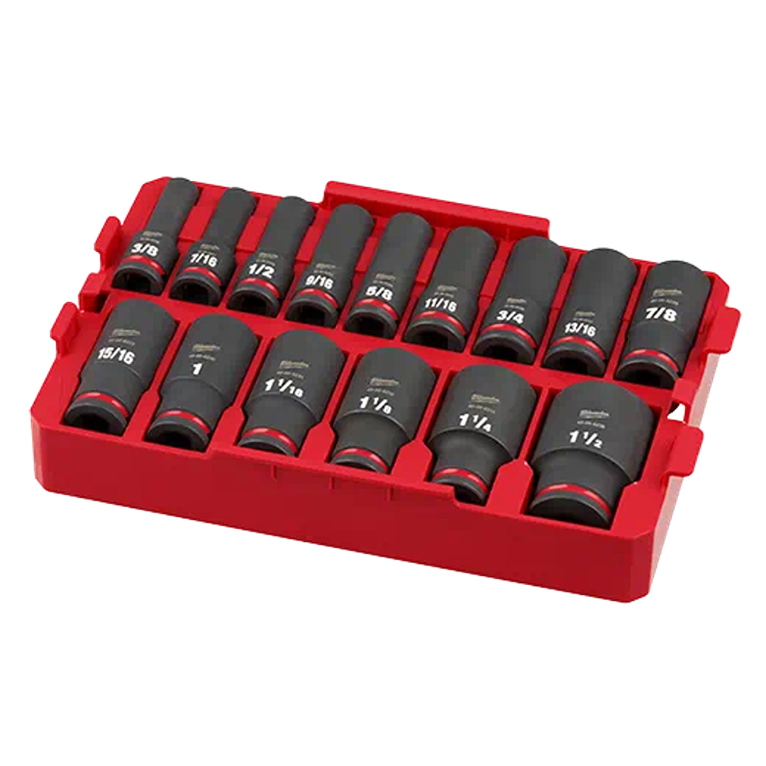 Milwaukee 15PC SHOCKWAVE™ Impact Duty Socket 1/2” Drive SAE TRAY Set