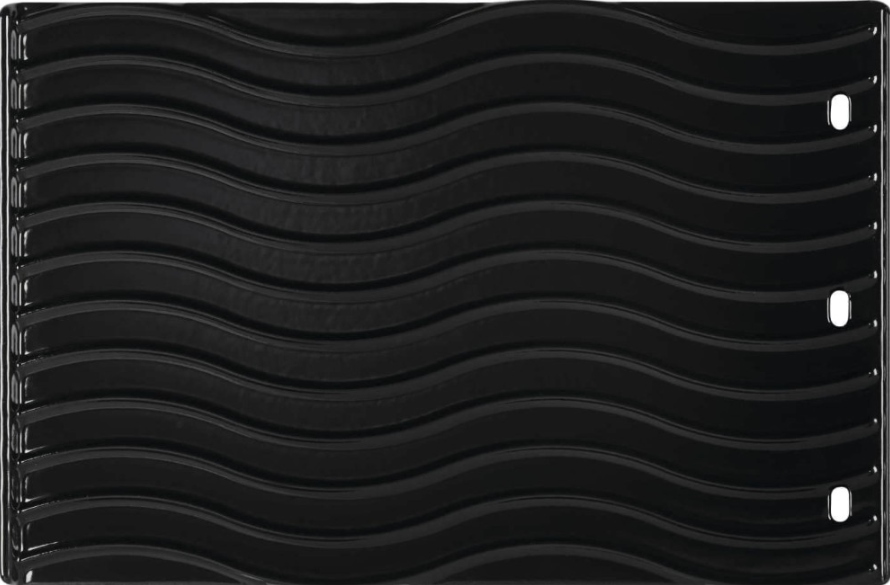 Reversible cast iron griddle with wavy ridges designed for outdoor cooking, compatible with popular grill models for versatile grilling and breakfast preparation.