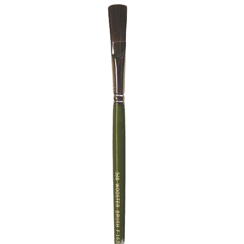 Flat artist brush with ox hair bristles and olive green handle for precise lettering and fine art applications