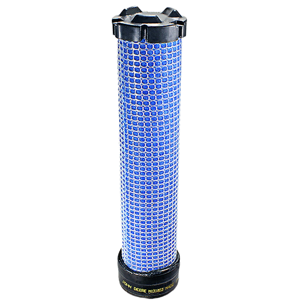 Cylindrical blue and black secondary air filter designed for equipment maintenance in tools and home improvement tasks