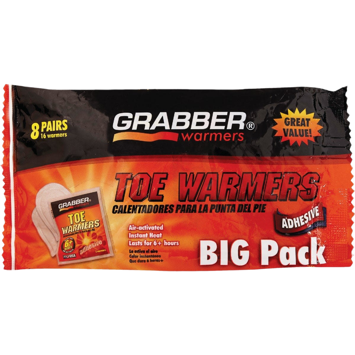 Package of adhesive air-activated toe warmers with long-lasting heat, part of clothing and shoes under $50 collection