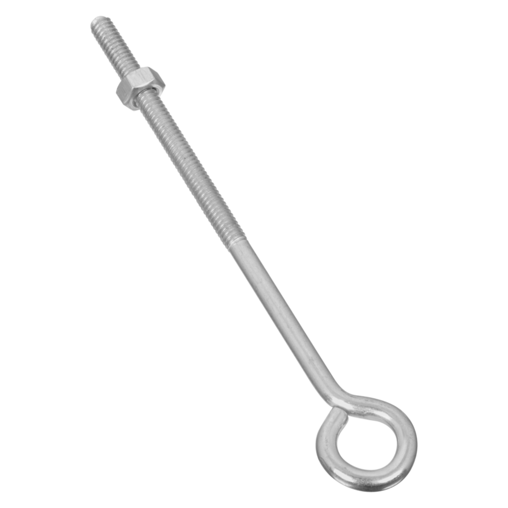 Zinc eye bolt with threaded shaft and hex nut for fastening in hardware, fasteners, and home improvement projects under $50