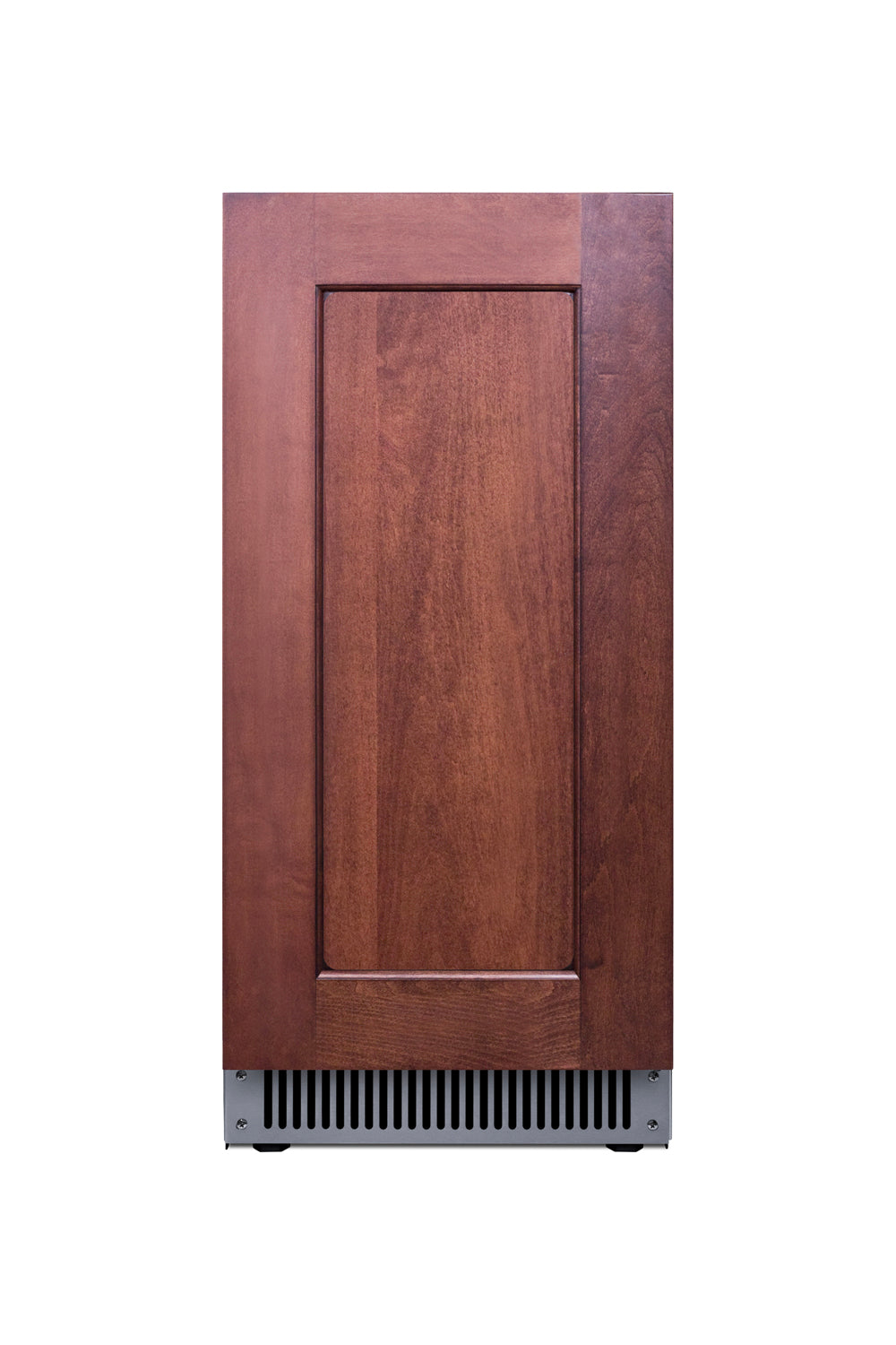 Built-in undercounter icemaker with a rich wooden panel front and stainless steel vent, shown in Freezers & Ice Makers, Ice Makers, Kitchen & Kitchenware, Appliances at Hartville Hardware.