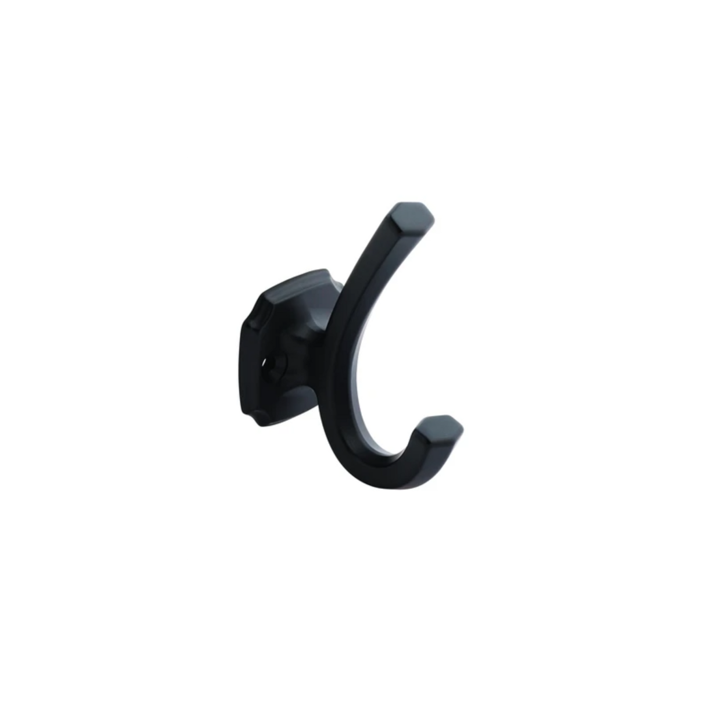Matte black metal wall hook with two prongs for hanging items, designed for home improvement and organization tasks